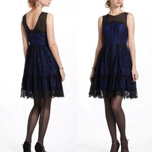 Anthropologie Moulinette Soeurs Sapphire Sheer Lace Dress Blue Black Size 0